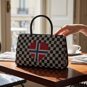 New Laila Essence of Norway Checkered Handbag with Norwegian Flag heart center
